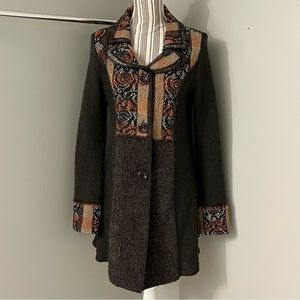 Ethereal Womens Brown Boho Button Up Collared Mixed Media Long Cardigan S